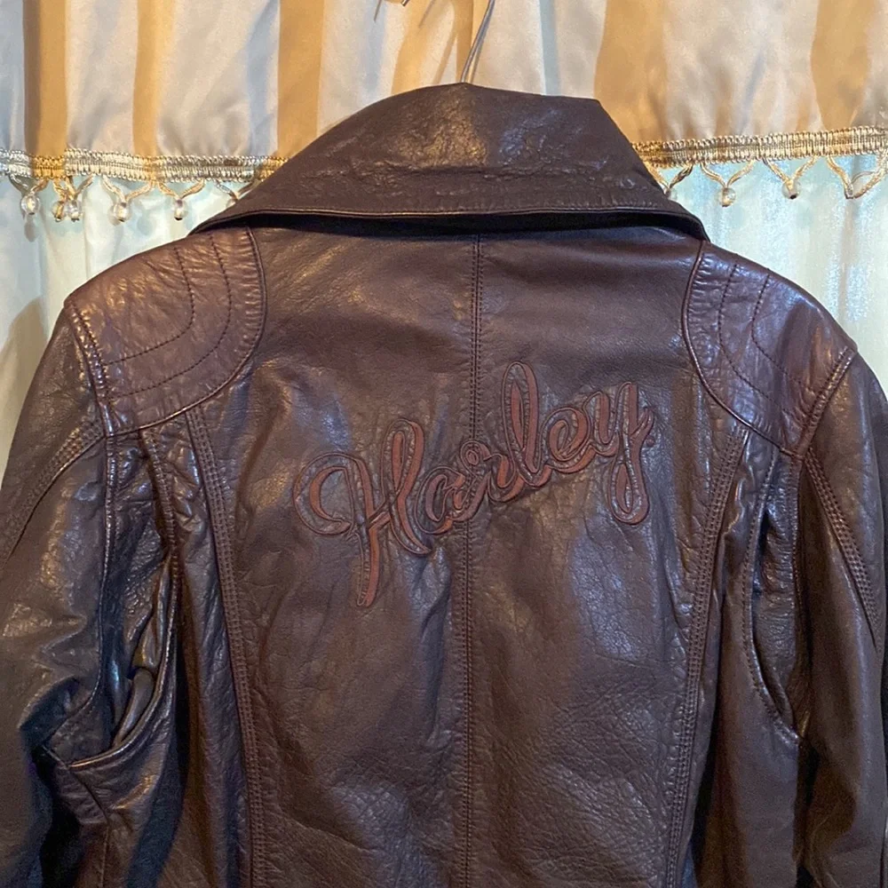 Harley Davidson Motorcycle Women's Black Leather Riding Jacket 2x embroidery